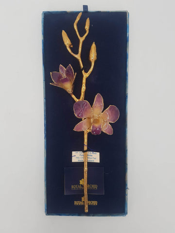 Tige d'orchidée naturelle plaquée or 24 carats dans son écrin d'origine
