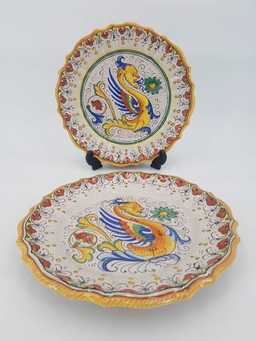 Paire d'assiettes décoratives vintage signées G F Deruta (1970)