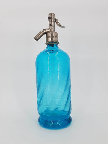 Ancien siphon à bière de couleur bleu