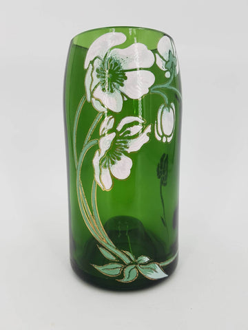 Rare bouteille coupée en vase Perrier Jouet au décor d'anémones émaillées par Emile Gallé