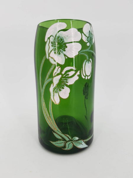 Rare bouteille coupée en vase Perrier Jouet au décor d'anémones émaillées par Emile Gallé