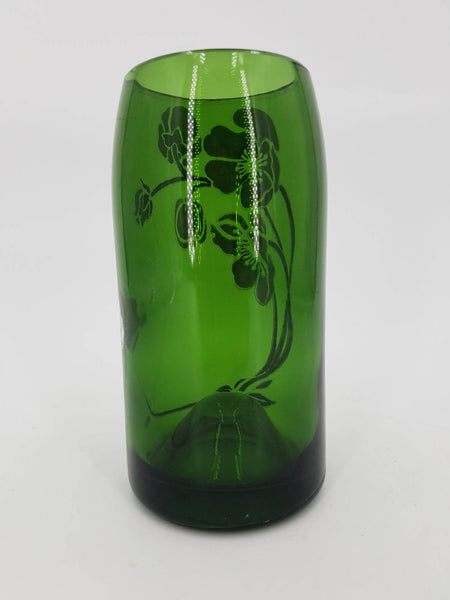 Rare bouteille coupée en vase Perrier Jouet au décor d'anémones émaillées par Emile Gallé