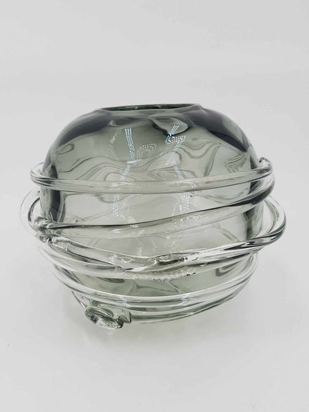 Vase vintage en verre soufflé transparent et fumé