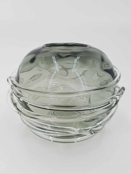 Vase vintage en verre soufflé transparent et fumé