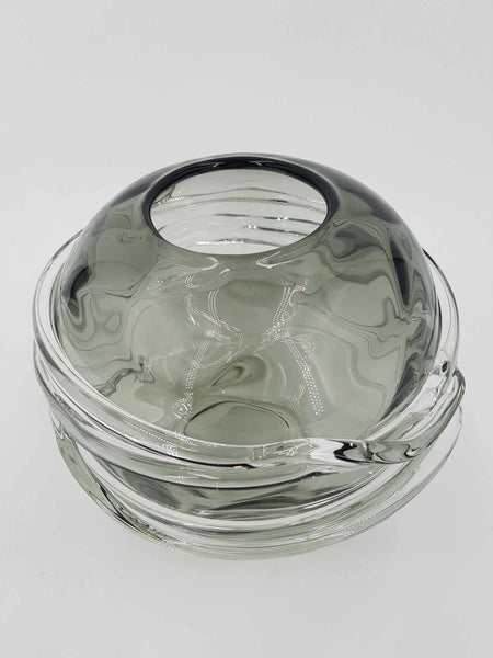 Vase vintage en verre soufflé transparent et fumé