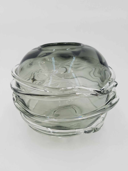 Vase vintage en verre soufflé transparent et fumé