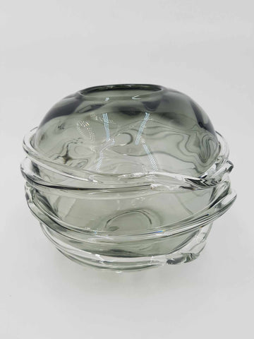Vase vintage en verre soufflé transparent et fumé
