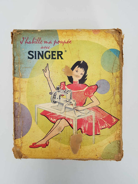 Machine à coudre SINGER vintage pour enfant dans sa boite d'origine (1950)