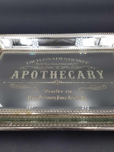 Rare petit plateau miroir biseauté DR H.GNADENDORFF N.Y. APOTHECARY