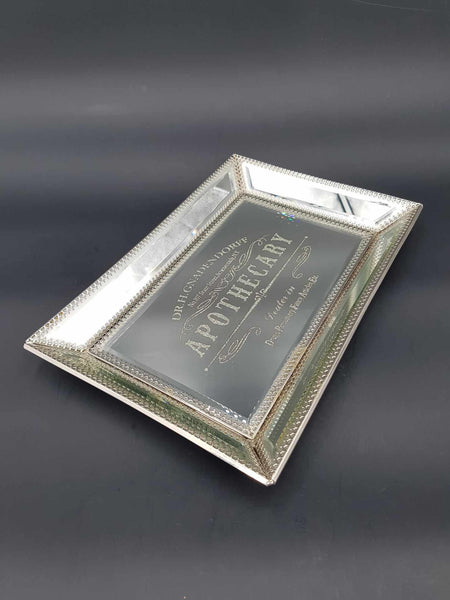 Rare petit plateau miroir biseauté DR H.GNADENDORFF N.Y. APOTHECARY