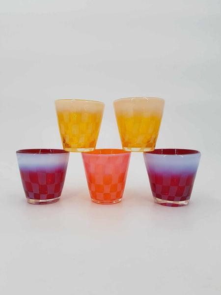 Rares verres à glace Japonais période Meiji à damier coloré et opalescent