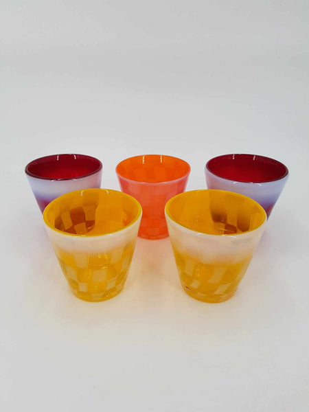 Rares verres à glace Japonais période Meiji à damier coloré et opalescent