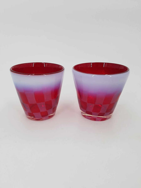 Rares verres à glace Japonais période Meiji à damier coloré et opalescent