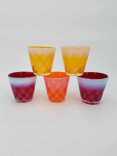 Rares verres à glace Japonais période Meiji à damier coloré et opalescent