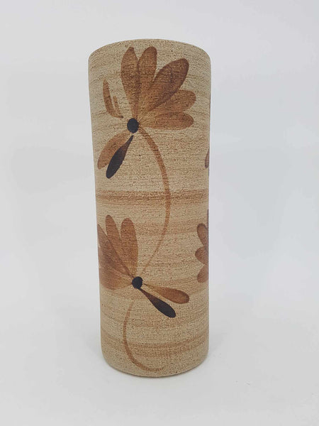 Vase cylindrique vintage Sgrafo en céramique par Peter Müller (1970)