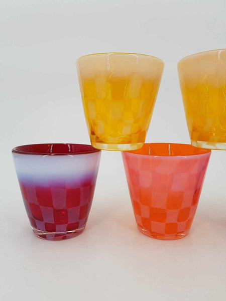 Rares verres à glace Japonais période Meiji à damier coloré et opalescent