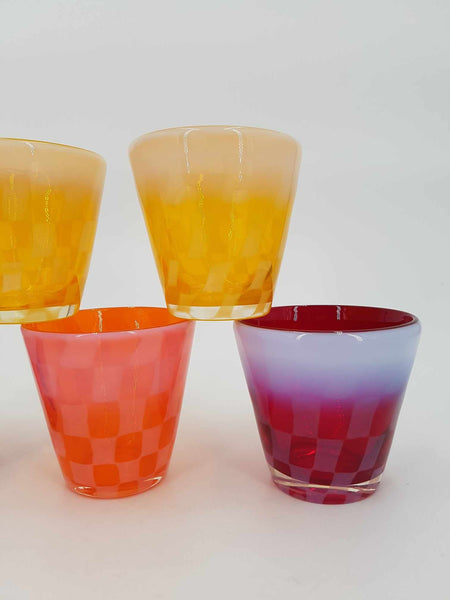 Rares verres à glace Japonais période Meiji à damier coloré et opalescent