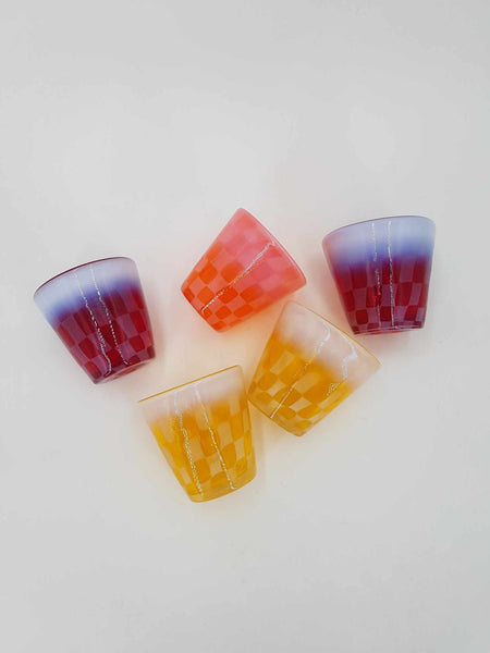 Rares verres à glace Japonais période Meiji à damier coloré et opalescent