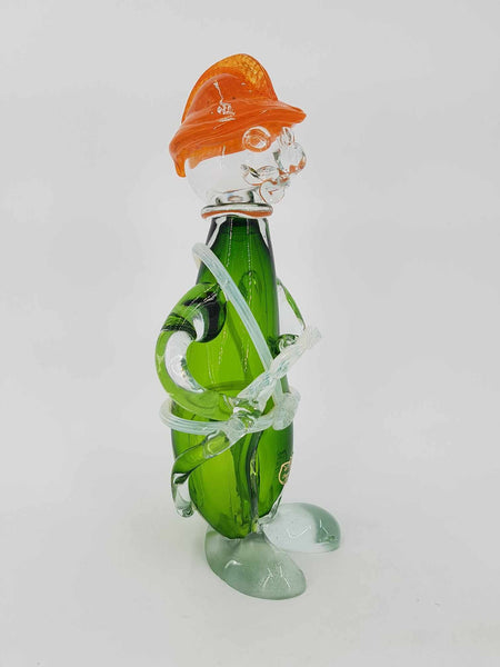 Grande figurine de pompier en verre d'art par M F Cristal de Paris