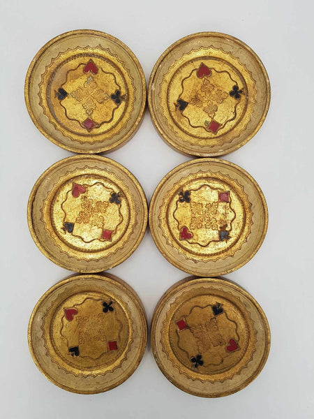 Ensemble de 6 sous-verres Florentins en bois doré