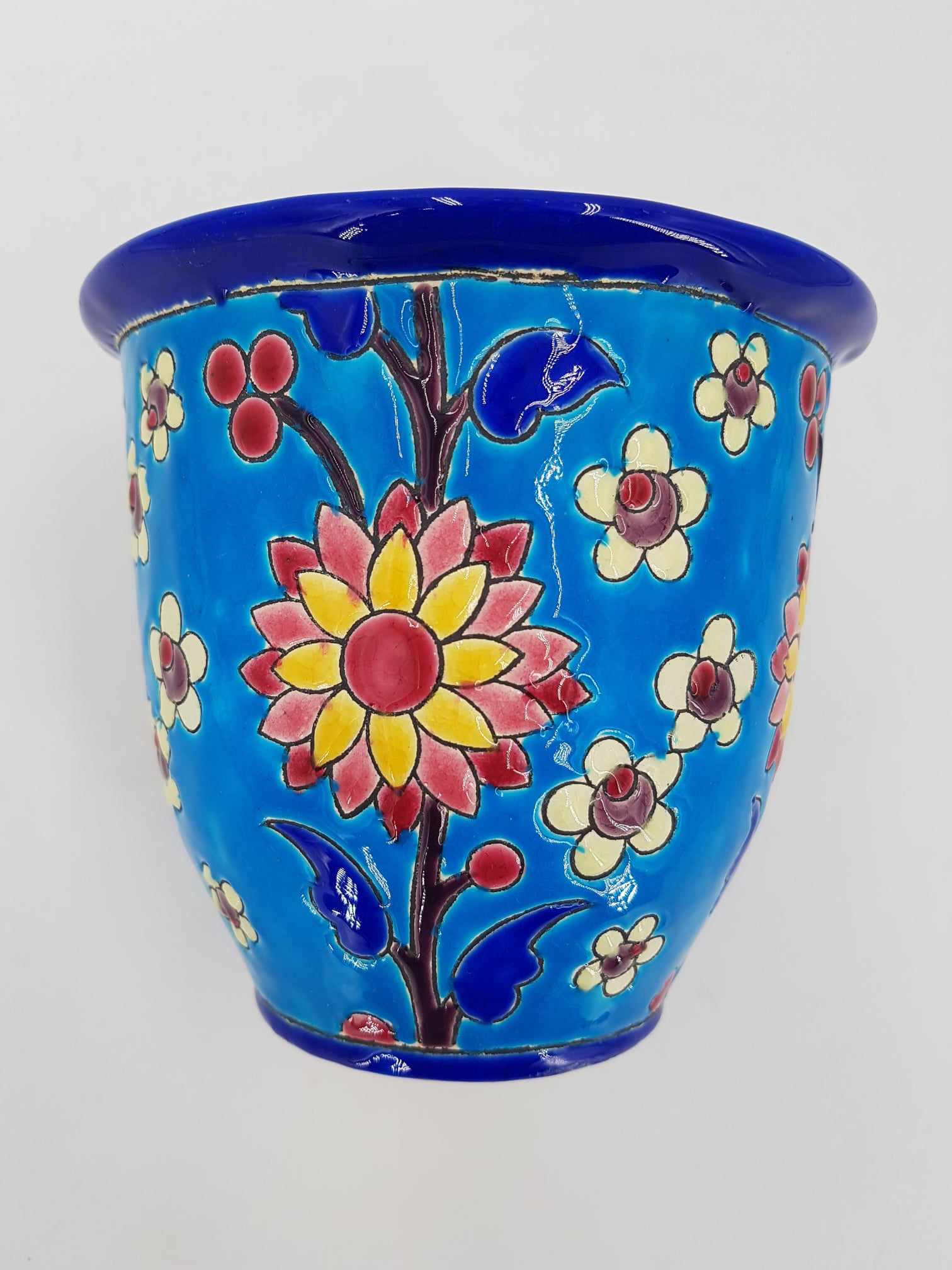 Vase ou cache pot Boch Keramis Art déco par Charles Catteau en 1936 "Décor Longwy"