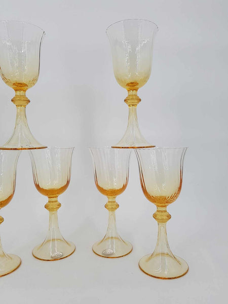 Ensemble de 6 verres à vin en cristal aux reflets dorés "Cristallerie de Portieux"