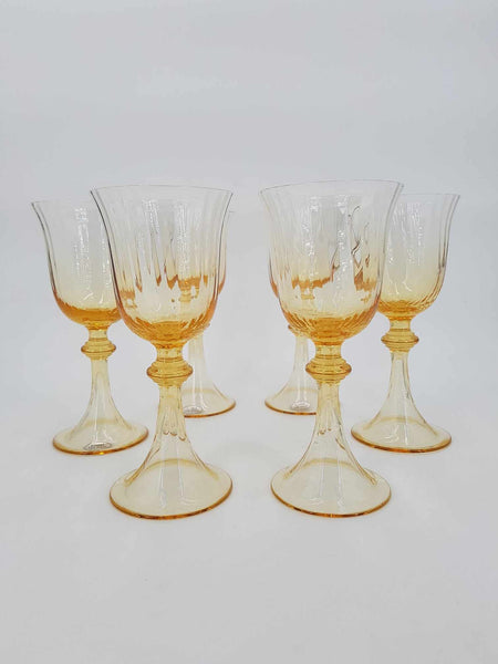 Ensemble de 6 verres à vin en cristal aux reflets dorés "Cristallerie de Portieux"