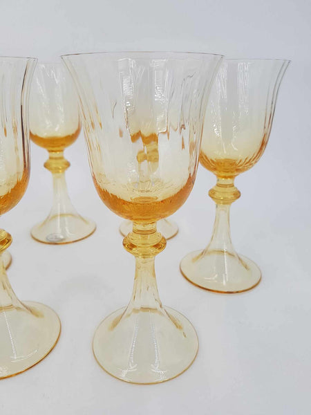 Ensemble de 6 verres à vin en cristal aux reflets dorés "Cristallerie de Portieux"