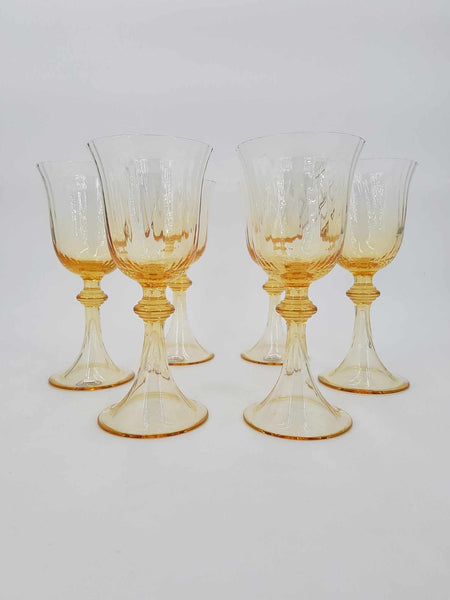 Ensemble de 6 verres à vin en cristal aux reflets dorés "Cristallerie de Portieux"