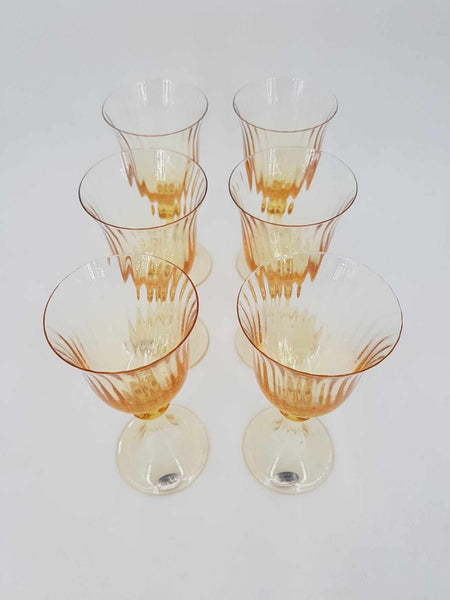 Ensemble de 6 verres à vin en cristal aux reflets dorés "Cristallerie de Portieux"