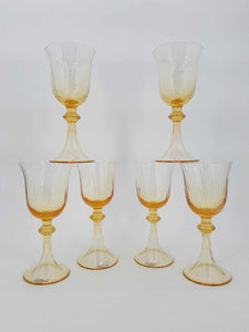 Ensemble de 6 verres à vin en cristal aux reflets dorés "Cristallerie de Portieux"