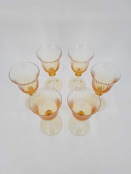 Ensemble de 6 verres à vin en cristal aux reflets dorés "Cristallerie de Portieux"