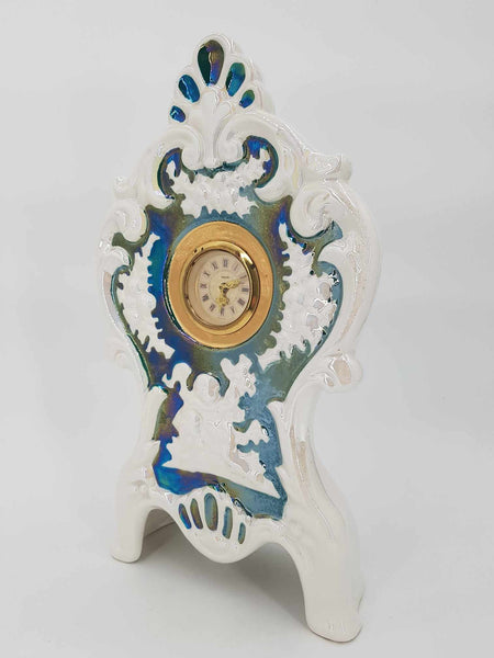 Rare horloge à poser en céramique de couleur irisée signée Firenze (Florence en Italie)