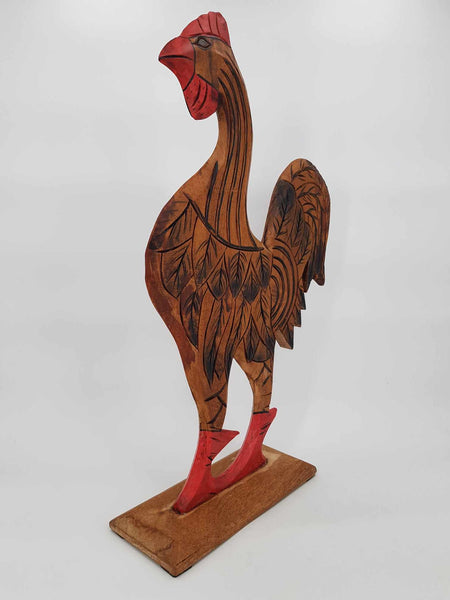 Grand et rare coq vintage IKEA en bois exotique sculpté (1970)