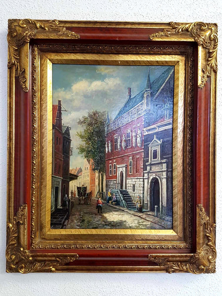 Huile sur panneau de bois non signée "Stadhuis de Kampen" École Hollandaise (XXe siècle)