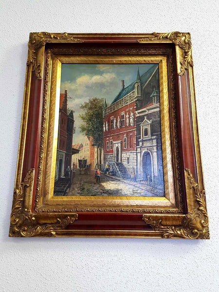 Huile sur panneau de bois non signée "Stadhuis de Kampen" École Hollandaise (XXe siècle)