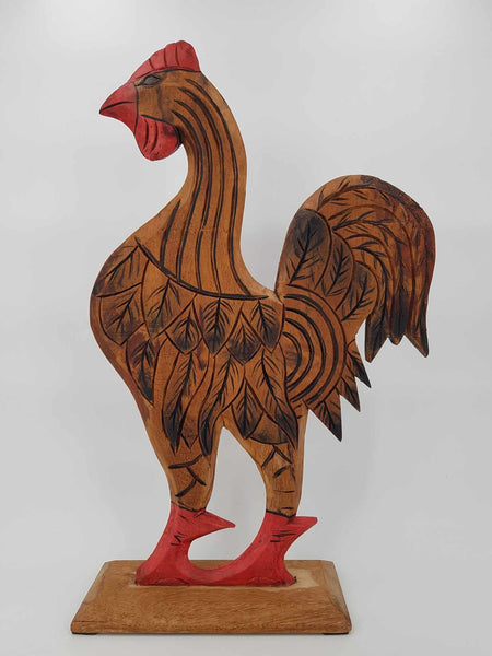 Grand et rare coq vintage IKEA en bois exotique sculpté (1970)