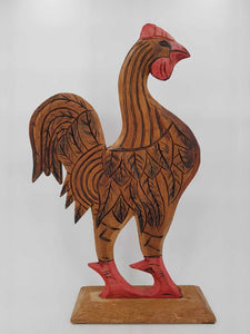 Grand et rare coq vintage IKEA en bois exotique sculpté (1970)