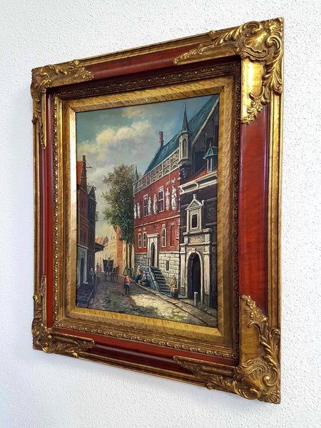 Huile sur panneau de bois non signée "Stadhuis de Kampen" École Hollandaise (XXe siècle)