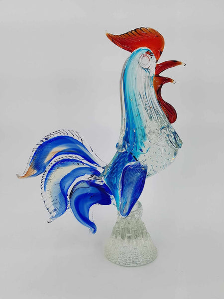 Grand et majestueux coq en verre de Murano multicolore (35 cm)