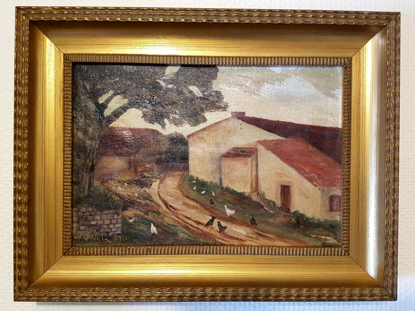 Huile sur toile intitulée "Une ferme à Saint Georges de Didonne" signée et datée de 1910