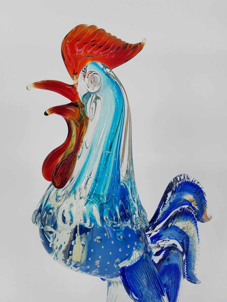 Grand et majestueux coq en verre de Murano multicolore (35 cm)