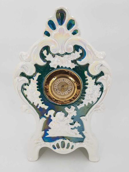 Rare horloge à poser en céramique de couleur irisée signée Firenze (Florence en Italie)