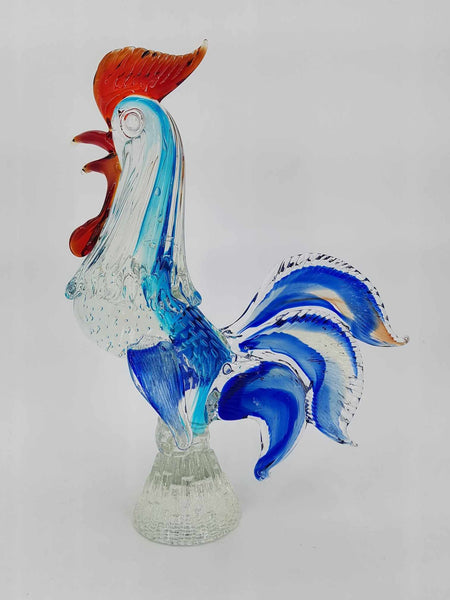 Grand et majestueux coq en verre de Murano multicolore (35 cm)