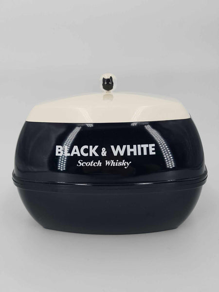 Rare seau à glace publicitaire vintage en bakélite Whisky "Black & White" (1960)