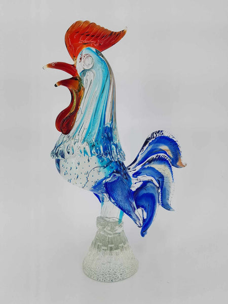 Grand et majestueux coq en verre de Murano multicolore (35 cm)