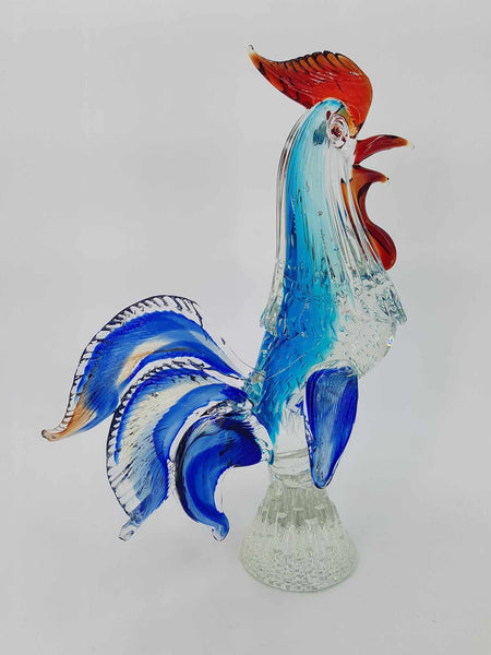 Grand et majestueux coq en verre de Murano multicolore (35 cm)