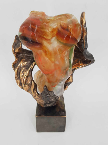 Buste Féminin en bronze massif et pâte de verre par Yves Lohé 1947 (Sculpteur du XXe siècle)