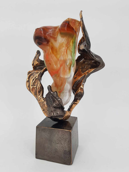 Buste Féminin en bronze massif et pâte de verre par Yves Lohé 1947 (Sculpteur du XXe siècle)