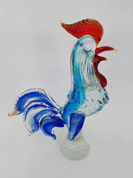 Grand et majestueux coq en verre de Murano multicolore (35 cm)